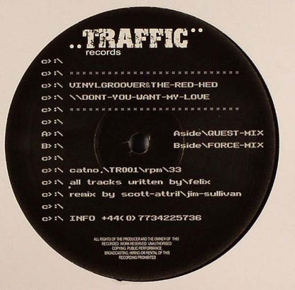 Vinylgroover & The Red Hed : Don't You Want My Love (12")