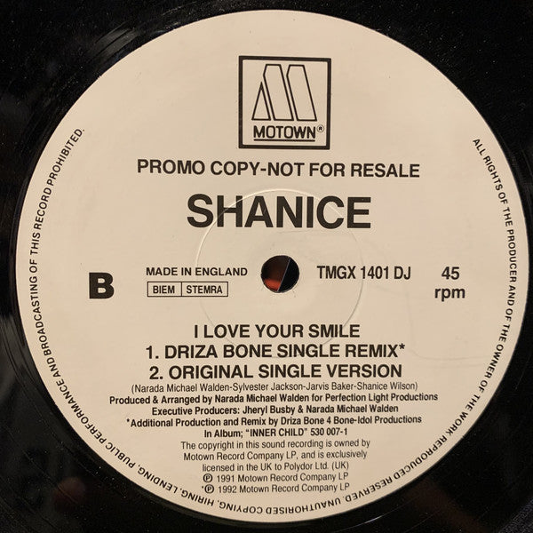 Shanice : I Love Your Smile (Driza Bone Remix) (12", Promo)