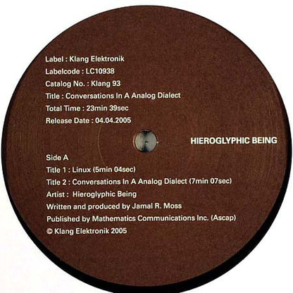 Hieroglyphic Being : Conversations In A Analog Dialect (12")