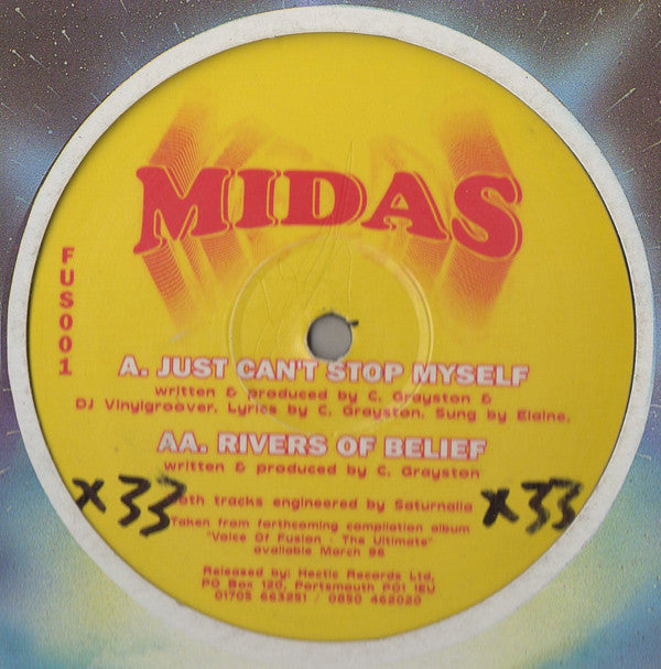 Midas : Just Can't Stop Myself / Rivers Of Belief (12")
