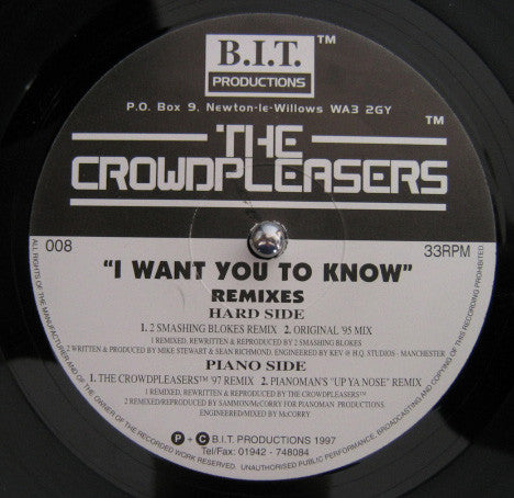 The Crowdpleasers : I Want You To Know (Remixes) (12")