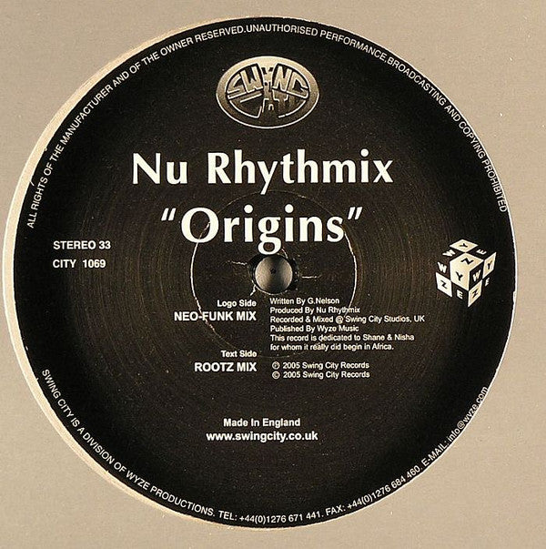 Nu Rhythmix : Origins (12")