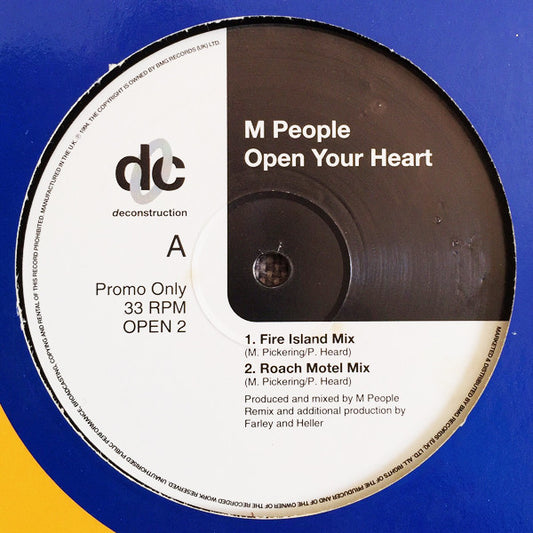 M People : Open Your Heart (12", Promo)