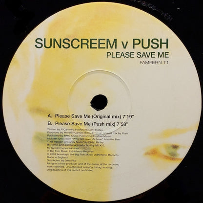 Sunscreem V Push : Please Save Me (12")
