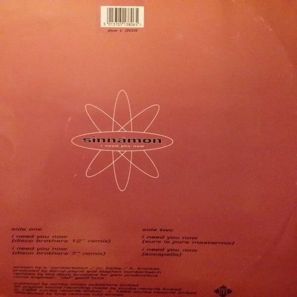 Sinnamon : I Need You Now (12")