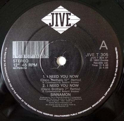 Sinnamon : I Need You Now (12")