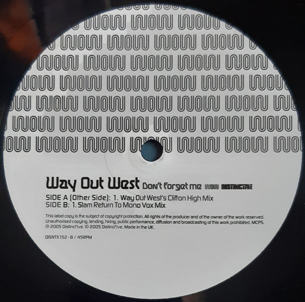 Way Out West : Don't Forget Me (12", Single)