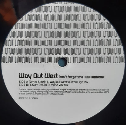 Way Out West : Don't Forget Me (12", Single)