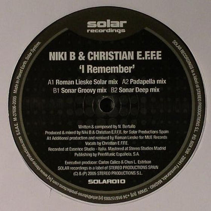 Niki B & Christian E.F.F.E* : I Remember (12")