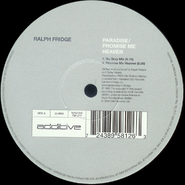 Ralph Fridge : Paradise / Promise Me Heaven (12")