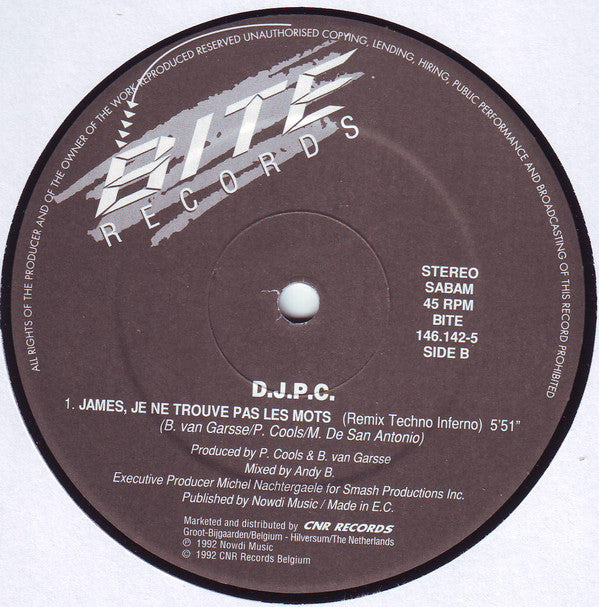 DJPC : James, Je Ne Trouve Pas Les Mots (Remixes) (12", Single)