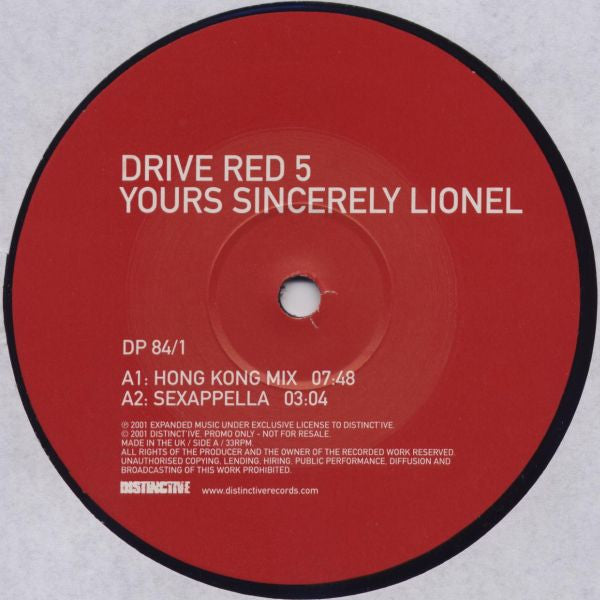 Drive Red 5 : Yours Sincerely Lionel (12")