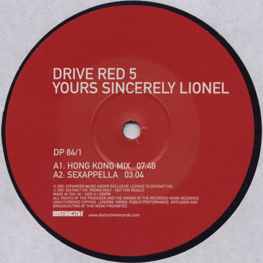 Drive Red 5 : Yours Sincerely Lionel (12")