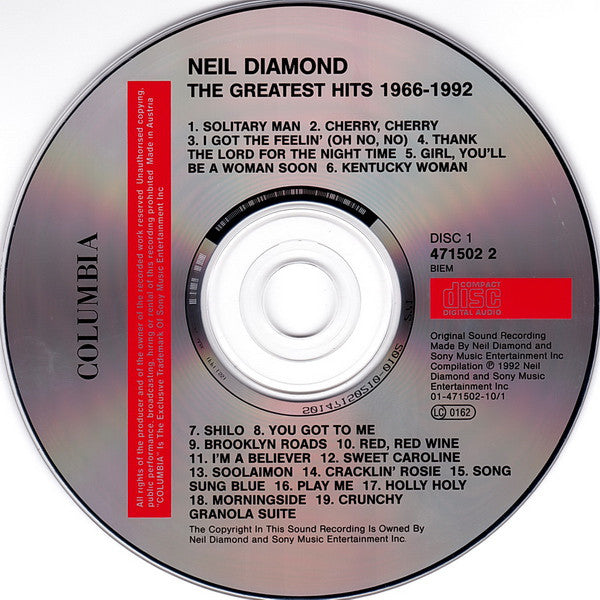 Neil Diamond : The Greatest Hits 1966-1992 (2xCD, Comp)