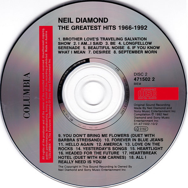 Neil Diamond : The Greatest Hits 1966-1992 (2xCD, Comp)