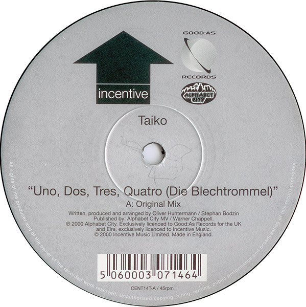 Taiko : Uno, Dos, Tres, Quatro (Die Blechtrommel) (Original Mix, Nick Sentience & Perpetual Motion Remixes) (12", Ltd, Non)