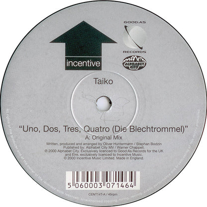 Taiko : Uno, Dos, Tres, Quatro (Die Blechtrommel) (Original Mix, Nick Sentience & Perpetual Motion Remixes) (12", Ltd, Non)