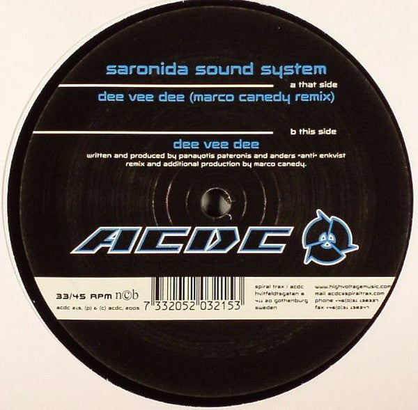 Saronida Sound System : Dee Vee Dee (12")