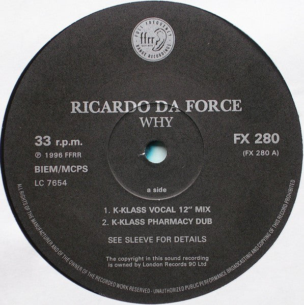 Ricardo Da Force : Why? (12", Single)