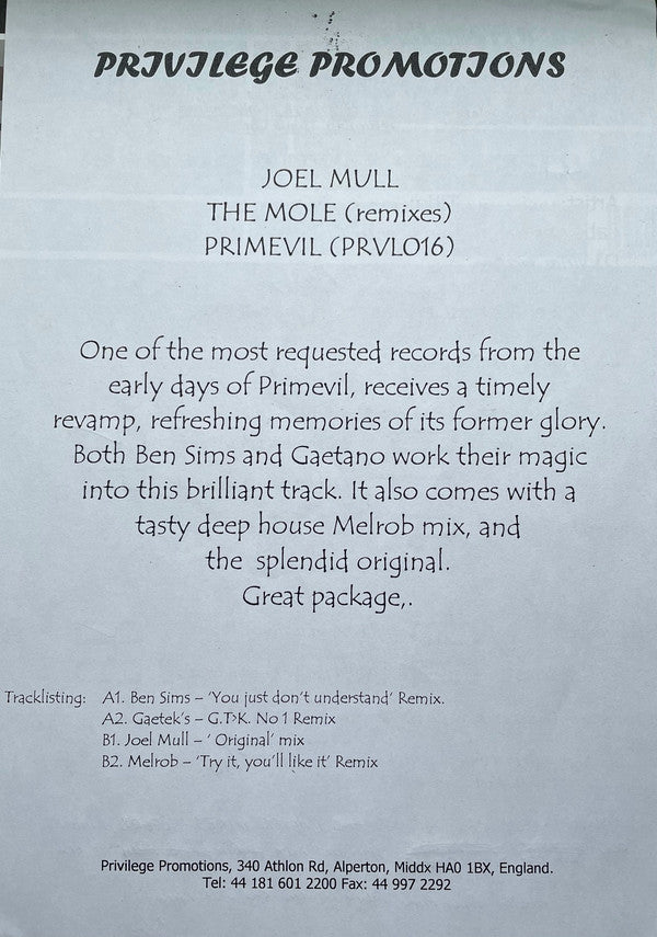 Joel Mull : The Mole Remixes E.P. (12", EP)