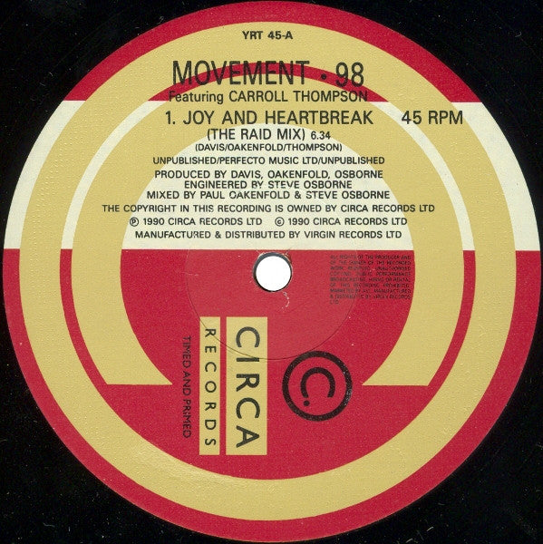 Movement 98 Featuring Carroll Thompson : Joy And Heartbreak (12")