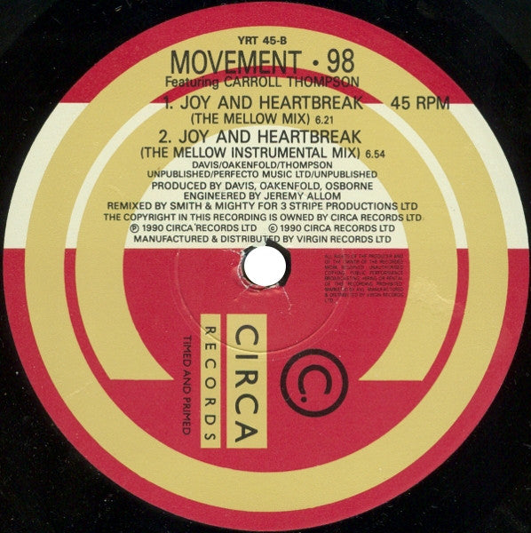 Movement 98 Featuring Carroll Thompson : Joy And Heartbreak (12")