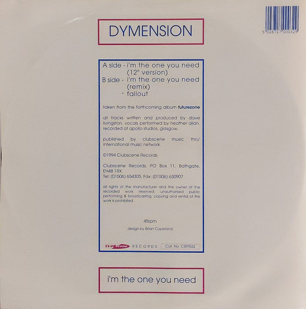 Dymension : I'm The One You Need (12")