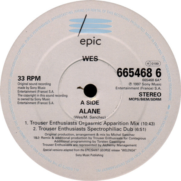 Wes : Alane (12", Single)