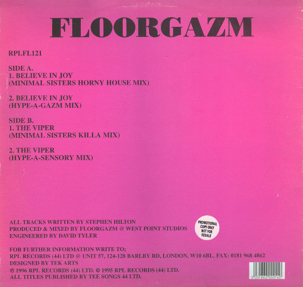 Floorgazm : Believe In Joy / The Viper (12", Promo)