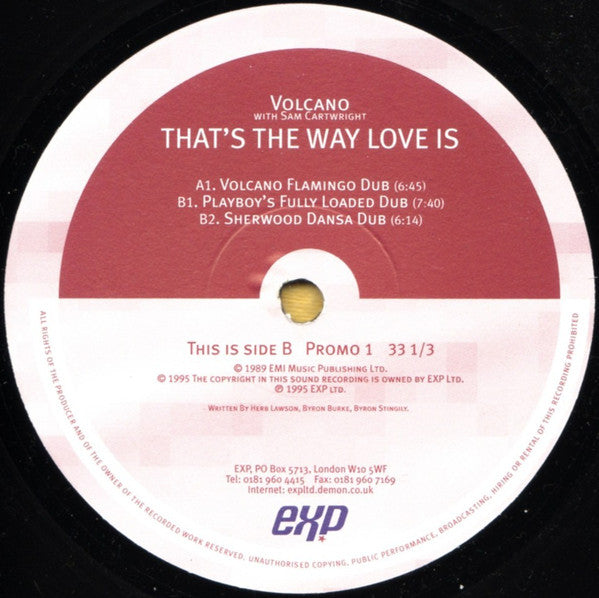 Volcano With Samantha Cartwright : That's The Way Love Is (12", Promo)