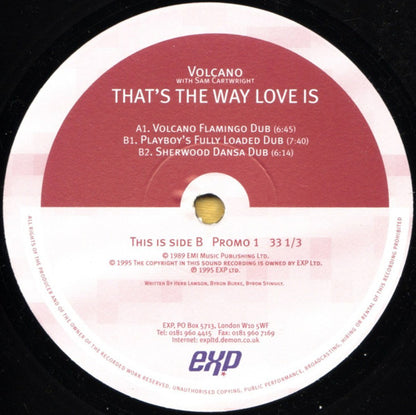 Volcano With Samantha Cartwright : That's The Way Love Is (12", Promo)