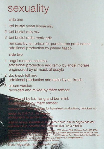 k.d. lang : Sexuality (12")