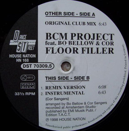 BCM Project Feat. Bo Bellow* & Cor* : Floorfiller (12")