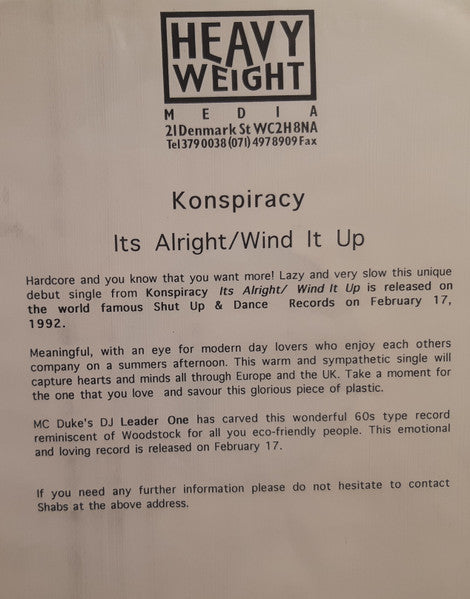 Konspiracy : It's Alright / Wind It Up (12", Promo)