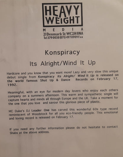 Konspiracy : It's Alright / Wind It Up (12", Promo)