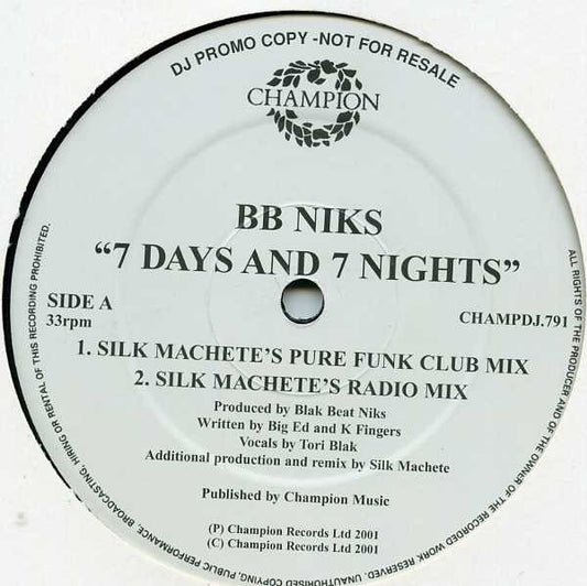 BB Niks* : 7 Days And 7 Nights (2x12", Promo)