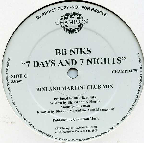 BB Niks* : 7 Days And 7 Nights (2x12", Promo)
