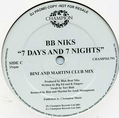 BB Niks* : 7 Days And 7 Nights (2x12", Promo)