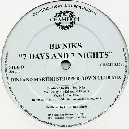 BB Niks* : 7 Days And 7 Nights (2x12", Promo)