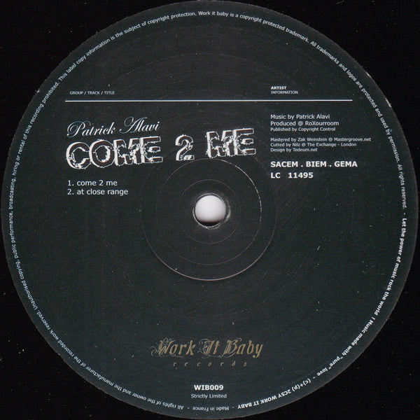 Patrick Alavi : Come 2 Me (12", Ltd)