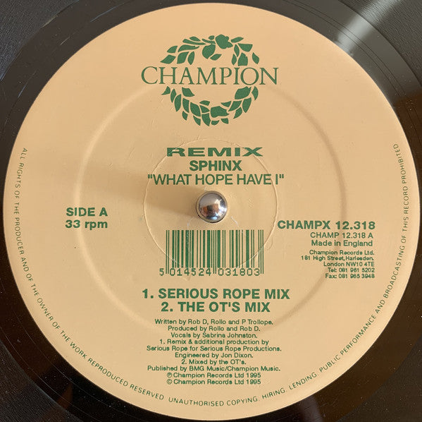 Sphinx : What Hope Have I (Remix) (12", Single)
