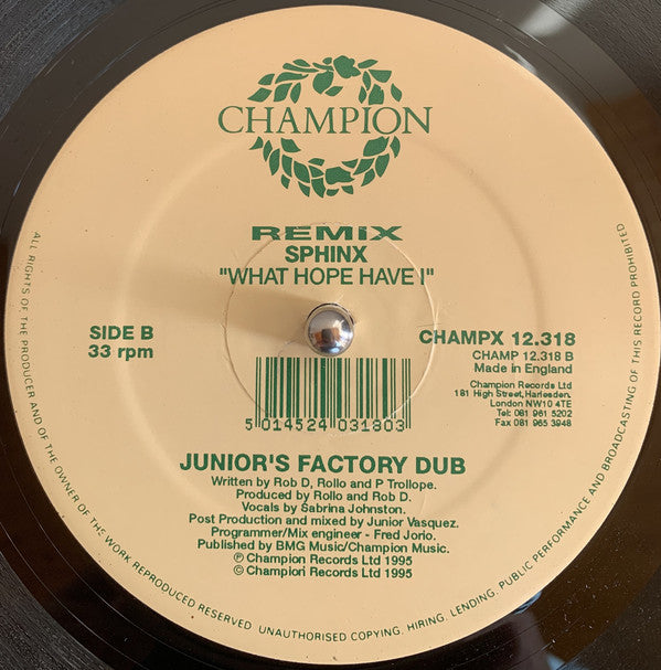 Sphinx : What Hope Have I (Remix) (12", Single)