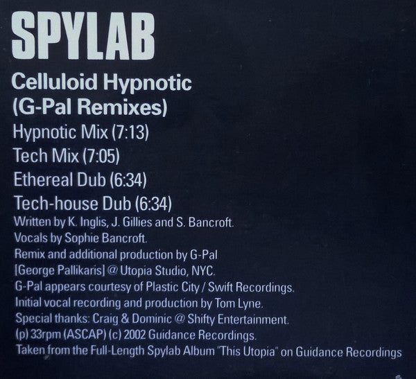 Spylab : Celluloid Hypnotic (G-Pal Remixes) (12")