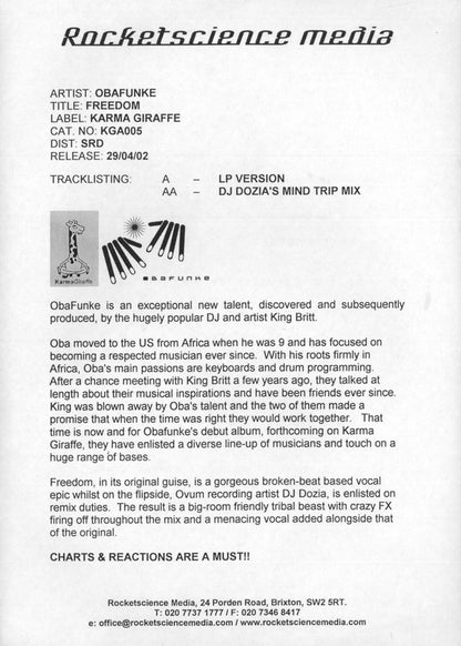 King Britt Presents Obafunke* : Freedom (12")