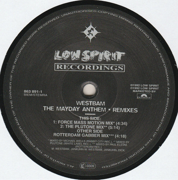 WestBam : The Mayday Anthem (Remixes) (12")
