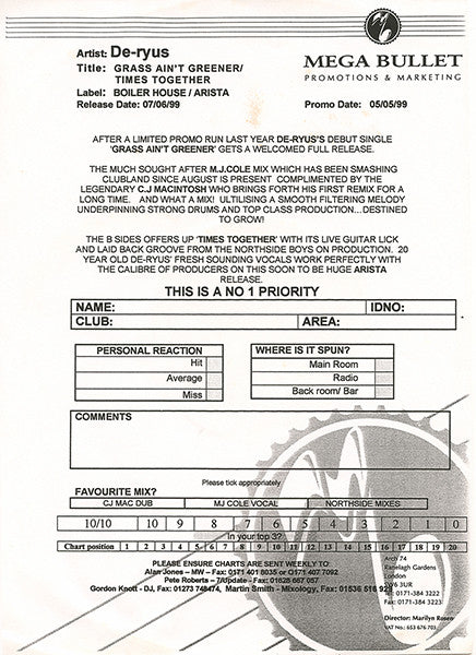 De-Ryus : Grass Ain't Greener (12", W/Lbl)
