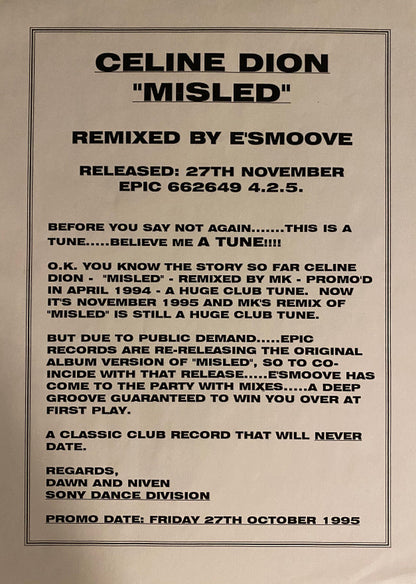 Céline Dion : Misled (E-Smoove Mixes) (12", Single, Promo)