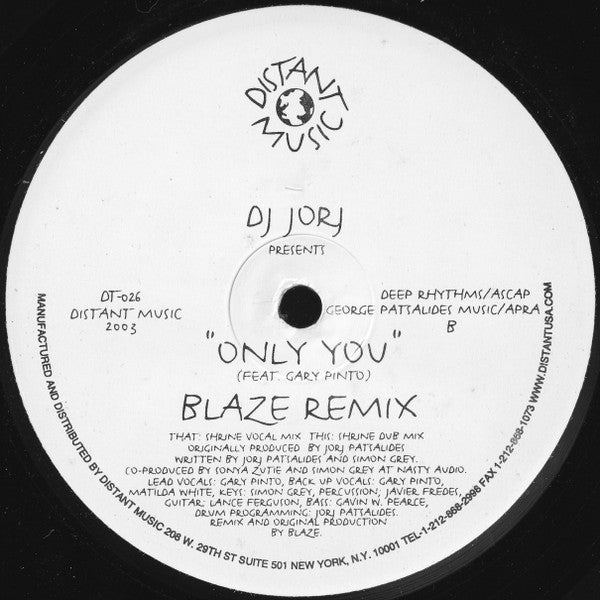 DJ Jorj Featuring Gary Pinto : Only You (Blaze Remixes) (12")