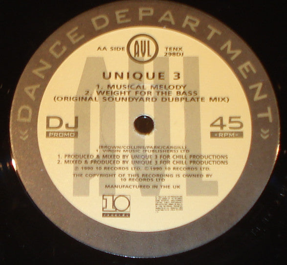 Unique 3 : Weight For The Bass / Musical Melody (12", Promo)