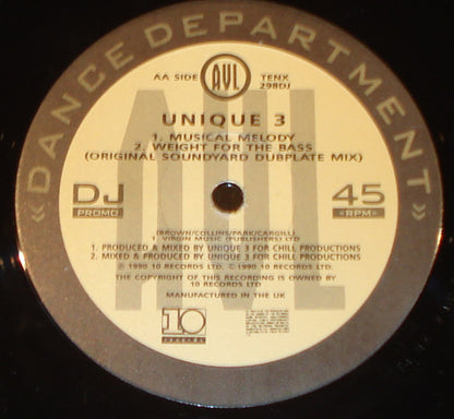 Unique 3 : Weight For The Bass / Musical Melody (12", Promo)